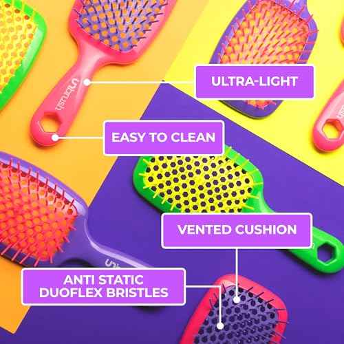 FHI Heat UNbrush Detangling Brush for Pain-Free Brushing on All Wet or Dry Hair Types ? Durable DuoFlex Anti-Static Bristles, Lightweight Handle, Vented Hair Brush