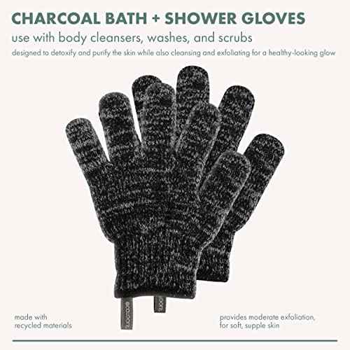 EcoTools Charcoal Bath + Shower Gloves, Exfoliating Gloves Remove Dead Skin & Cleanse Whole Body, Bath Gloves Infused With Charcoal To Scrub & Purify Skin, Cruelty Free, 1 Pair (2 Gloves)