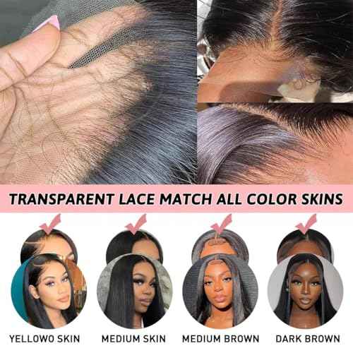BELE 250% Density 13X4 HD Lace Front Wigs Human Hair Straight Lace Front Wigs Human Hair pre plucked Glueless Frontal Wigs for Women Natural Black (250 Density Straight Wig 18inch)