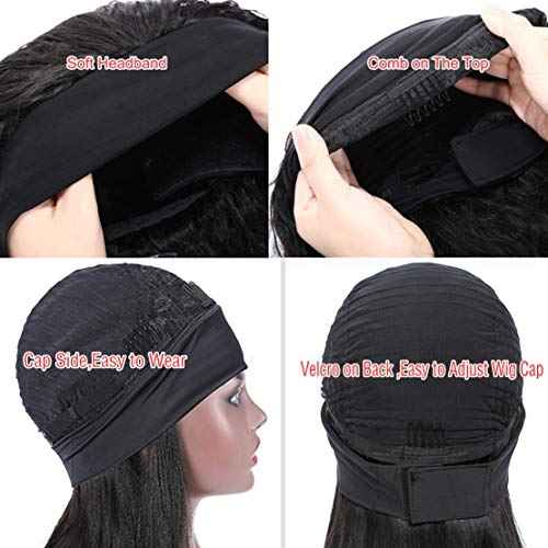 Human Hair Wig Deep Wave 16 Inch Headband Wig Curly Hair Wig Machine Made Wig Non Lace Front for Women Natural Color