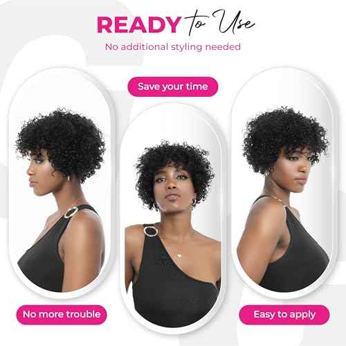 10 inch Curly Pixie Cut Vietnamese Human Hair Wig Pre Plucked, Wear and Go Lace Bob Wig Human Hair 180% Density, Glueless Wig Human Hair with Baby Hair