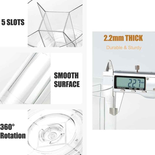 LOOENM Makeup Brush Holder 360 Rotating Makeup Brushes Organizer for Vanity, 5 Slots Makeup Organizers & Storage, Multi-Functional Pencil Pen Holder for Desk, Cosmetic Storage Container Cup (Clear)