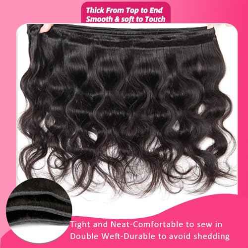 12A Human Hair Bundles 10 12 14Inch Body Wave Bundles Human Hair 100% Unprocessed Brazilian Virgin Weave Bundles 3 Bundles Real Natural Black Wavy Human Hair Extensions 1B Bundles for Women