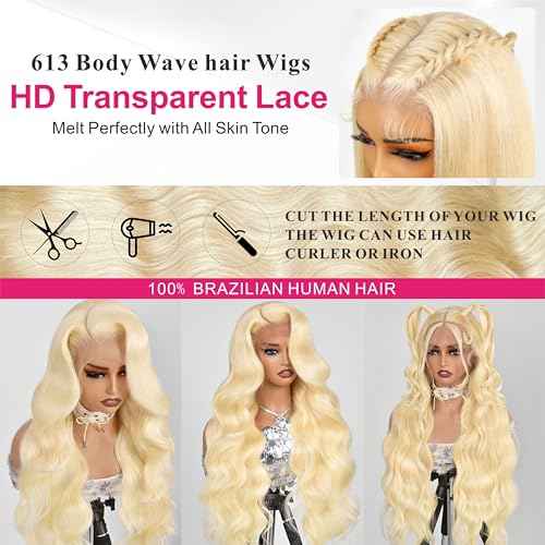 613 Lace Front Wig Blonde Human Hair Wigs for Women 28 Inch 13x4 Body Wave 200% Density HD Transparent Lace Frontal Colored Wigs Pre Plucked with Baby Hair