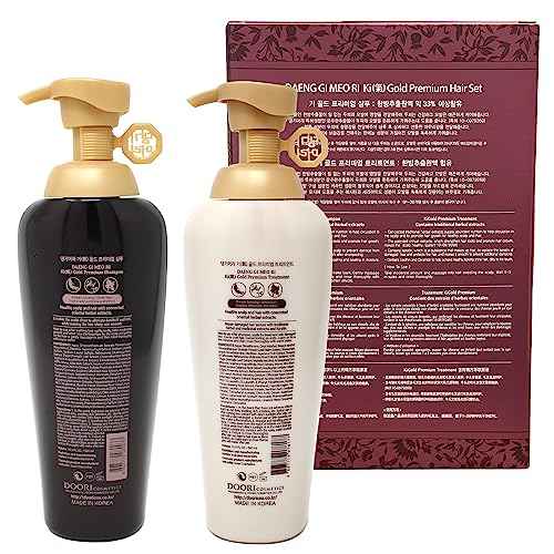 Daeng Gi Meo Ri- Ki Gold Premium Shampoo + Treatment Set, Promoting Hair Growth, Effectively Moisture to Dry and Rough Hair, No Artificial Color, 500ml