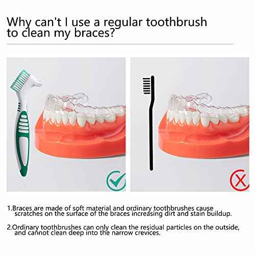 Denture Brush 4Pcs Denture Toothbrushes£¬Denture Cleaning Care Cleaning Brush £¬Double Sided Toothbrush£¬Multi-Layered Bristles and Rubber Anti-Slip Handle (Purple, Green, Blue, Orange)