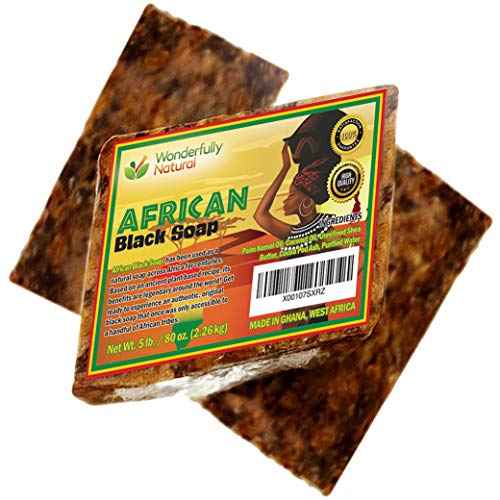 Organic African Black Soap - 5 Pound Best for Acne, Eczema, Dry Skin, Psoriasis, Scars, Dermatitis, White Heads Pimples, Face & Body Wash, Raw Handcrafted Beauty Scrub Bar