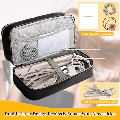 Travel Carrying Case for Shark Flex Style, Double Layer Storage Case for Shark SpeedStyle Hair Dryer Attachments, Waterproof PU Leather Organizer Bag for Shark Flexstyle Airwrap Styler (Black)