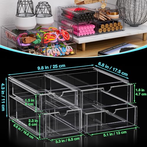 Noverlife Acrylic Hair Accessories Organizer with 4 Drawers, Clear Storage Drawers for Organizing Hair Ties/Jewelry/Sunglass, Stylish Make up Organizer Display & Office Bathroom Desktop Storage Case