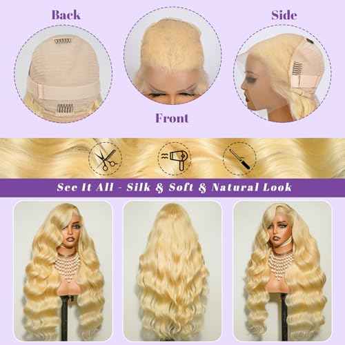 30 Inch 613 13x6 Lace Front Wig Human Hair 200 Density Body Wave Blonde Wig Human Hair 13x6 200 Density Blonde 613 HD Lace Front Wigs Human Hair Pre Plucked with Melted Hairline for Women