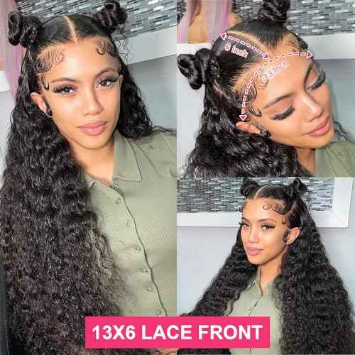 Deep Wave Lace Front Wigs Human Hair 13x6 HD Transparent 180% Density Glueless Wigs Deep Curly Lace Frontal Wigs Natural Color 26 Inch