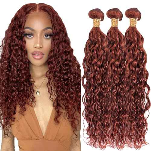Reddish Brown Bundles Human Hair Water Wave Bundles #33 Copper Red 3 Bundles 30 32 34 Inch Brazilian Remy Auburn Brown Human Hair Extensions 300g Total Double Weft for Women