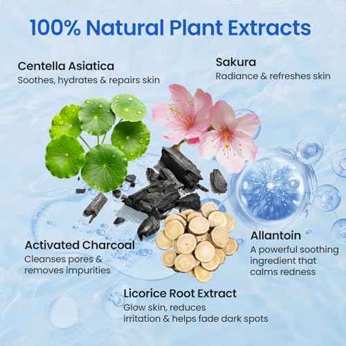 36 Pack Centella Asiatica Face Mask Set ? Hydrating Face Masks with Green Tea, Sakura & Charcoal | Moisturizing Facial Masks for Women | Sensitive & All Skin Types