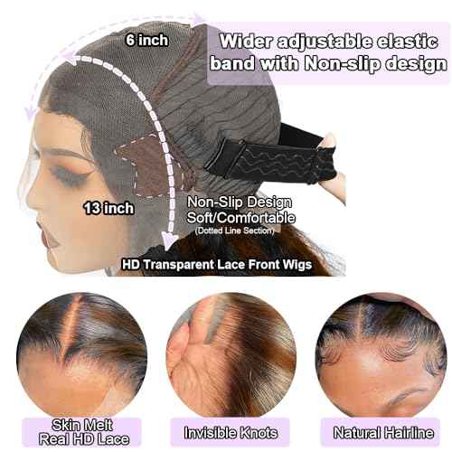 Highlight Bob Wig Human Hair Ombre FB/30 13x6 Lace Frontal Wigs Human Hair 200 Density HD Lace Front Wigs Pre Plucked Hairline Color Short Bob Wigs for Women Glueless Body Wave Human Hair Wig 16 Inch