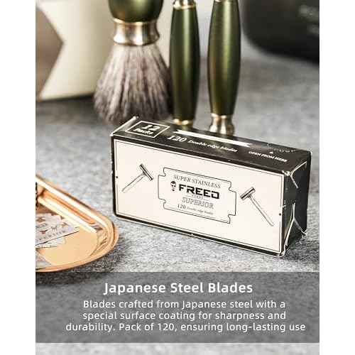 FREED Luxury Shaving Set for Men - Double Edge Safety Razor with alloy handle include 120 count Japanese 6cr13 Stainless Steel blade, It's the best gift for men, fathers,or birthdays