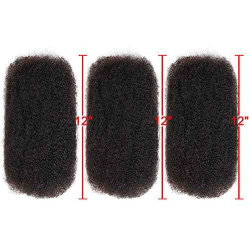 Style Icon 3 Bundles Afro Kinkys Bulk Human Hair (12"/12"/12", Natural Black) - Afro Twist Braids - Kinky Curly Extensions - Dreadlocks - Loc Braiding Hair