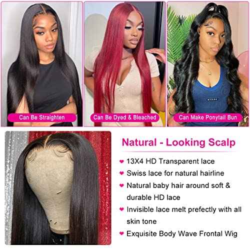 30 Inch Straight Lace Front Wigs Human Hair 180% Density Glueless Lace Frontal Wigs Straight Pre Plucked Human Hair Wigs for Women HD Transparent 13x4 Lace Front Wigs