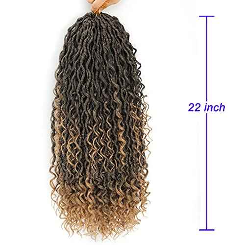6 Packs Curly Faux Locs Crochet Hair, 22 Inch Goddess Locs Crochet Hair, Hippie Locs Synthetic, Boho Style Crochet Braids Hair Extensions (22Inch, 6Packs, T1B/27)