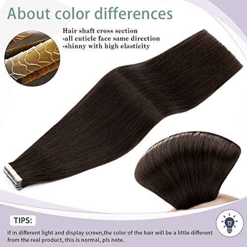 S-noilite 20Pcs 60g Remy Tape in Hair Extensions Human Hair Seamless Skin Weft Invisible Double Sided Glue in hair for women Silky Straight 24 Inch #02 Dark Brown Color