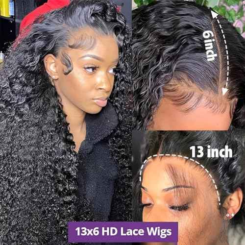 HD Transparent Lace Frontal Wigs Human Hair Deep Wave Wig 13x6 Lace Front Wigs Human Hair Pre Plucked 180 Density Curly Wigs for Black Women Natural Hairline Natural Color 24 Inch