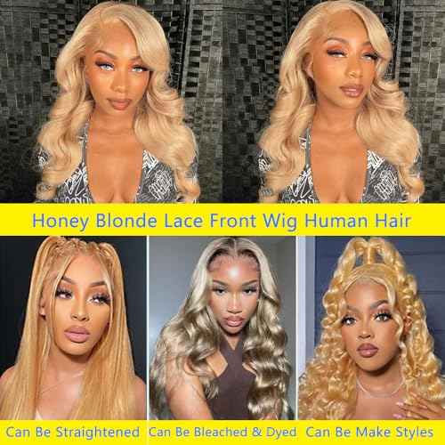 Honey Blonde Wig Human Hair 200% Density 13x6 Honey Blonde HD Body Wave Lace Front Wigs Pre Plucked Colored 27# Human Hair Wig 24 Inch
