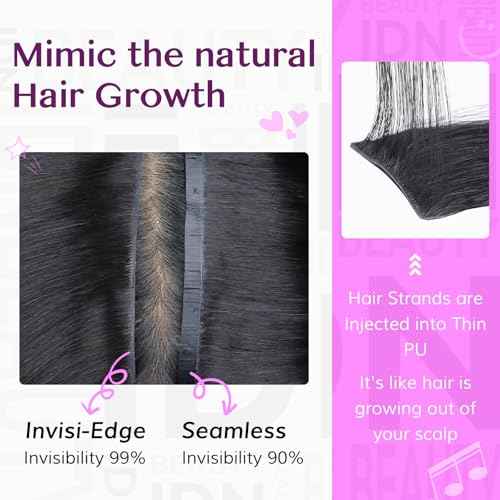 IDN BEAUTY 5+2 Invisi Edge Seamless Clip in Hair Extensions Human Hair Combo Pack, Kinky Straight 16 Inch 110g 5pcs Invisible Edge and 2pcs Seamless Clip ins for Black Women Natural Black No Leave Out