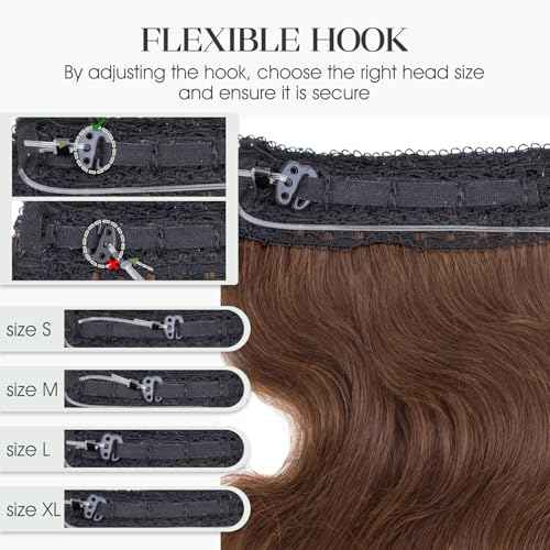 Halo Hair Extensions Real Human Hair Invisible Wire Extensions with Transparent Fish Line Wavy Curly Halo Clip in Human Hairpieces Medium Brown 18 Inch