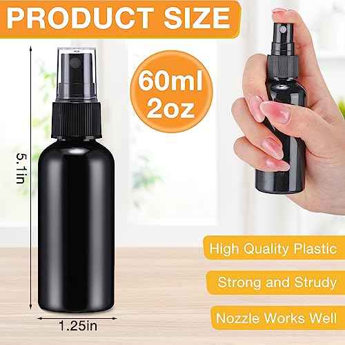 Zhehao 200 Pcs Small Spray Bottle Bulk 2 oz Plastic Mist Spray Bottles for Essential Oils Fine Mist Sprayer Reusable Refillable Portable Travel Containers for Perfume Cleaning Samples(Black)