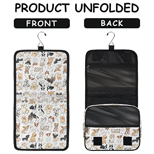 Travel Hanging Toiletry Bag for Women Men All Kinds Of Cute Cartoon Dogs Cosmetic Bag Waterproof Makeup Organizer for Accessories, Shampoo, Full Sized Container, Toiletries for Bathroom Shower