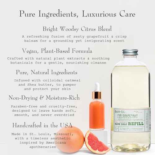 BARR-CO. Hand Soap Refill ? Natural Liquid Soap with Moisturizing Botanicals, Vegan & Plant-Based, Refreshing Citrus & Balsam Scent, for Kitchen & Bathroom, Fir & Grapefruit 32fl oz