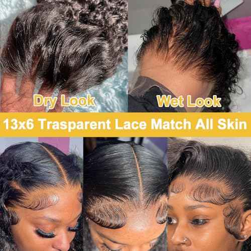22 Inch Deep Wave Lace Front Wig Human Hair 13x6 HD Transparent Lace Frontal Wigs for Women Glueless Pre Plucked Lace Front Wig Deep Wave