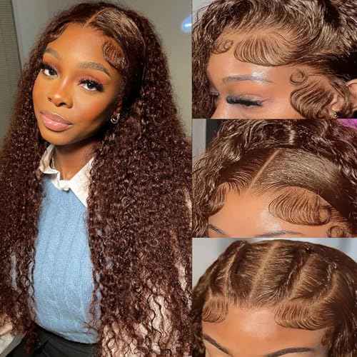 SQU&CIR Chocolate Brown Deep Wave Lace Front Wigs Human Hair 180% Density Glueless Brown Curly Wig 13X4 HD Lace for Women Colored Human Hair Wig Pre Plucked With Baby Hair 26 Inch