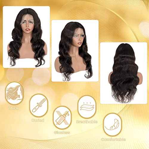 13x4 Body Wave Lace Front Wigs Human Hair Pre Plucked for Black Women, 180% Density Glueless Transparent Lace Front Wigs Human Hair Wig with Baby Hair (26 Inch)