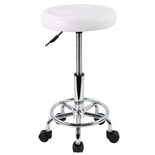 KKTONER PU Leather Modern Round Rolling Stool with Footrest Height Adjustable Spa Drafting Salon Tattoo Work Massage Stools Task Chair Small (White)