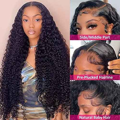 Deep Wave Lace Front Wigs Human Hair Pre Plucked 13x4 Lace Frontal Wigs For Women With Baby Hair 180% Density Wet and Wavy Transparent Brazilian Human Hair Wig Pre plucked Hair Natural Color 24Inch
