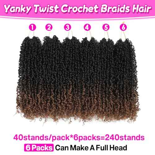 Youngther Yanky twist crochet hair 12 Inch 6Pack Pre-Twisted Fluffy Yankee Twist with curly crochet hair for black women 45g/Pack crochet hair pre looped Synthetic hair extension (1b/4/30)