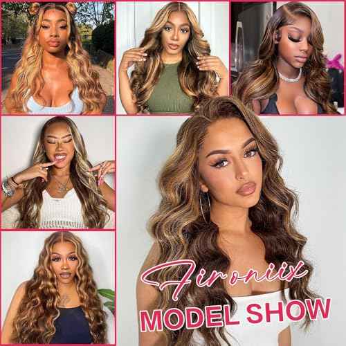 30 Inch Honey Blonde Ombre Lace Front Wig Human Hair 13x6 HD Lace Front Wig 4/27 Highlight Ombre Body Wave Lace Frontal Glueless Wigs Pre Plucked with Baby Hair