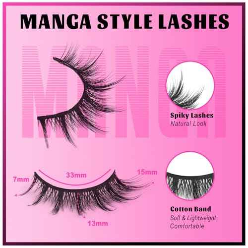 Veleasha Lashes Manga Eyelashes Cat Eye Lashes Spiky Eyelash C Curl Lash Wispy Natural Look False Eyelashes with Soft Cotton Band 7 Pairs Pack (Sunny)