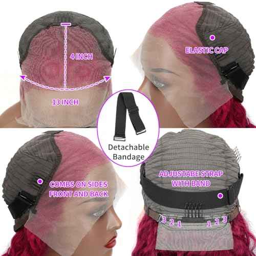 99j Burgundy Lace Front Wigs Human Hair 13x4 Frontal Transparent Lace Deep Wave Wig Human Hair Red Frontal Wigs Human Hair (22 Inch)