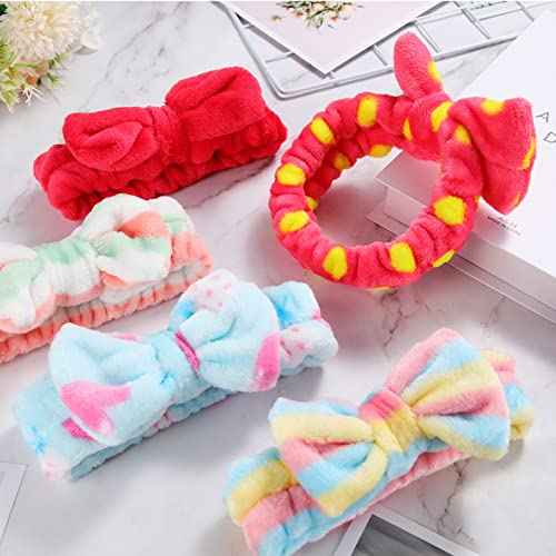 Jutom 74 Pcs Spa Headband Set 37 Styles Coral Fleece Terry Cloth Facial Hair Wrap Cosmetic Headband for Makeup, Soft Skincare & Washing Face Bow Hairbands for Women