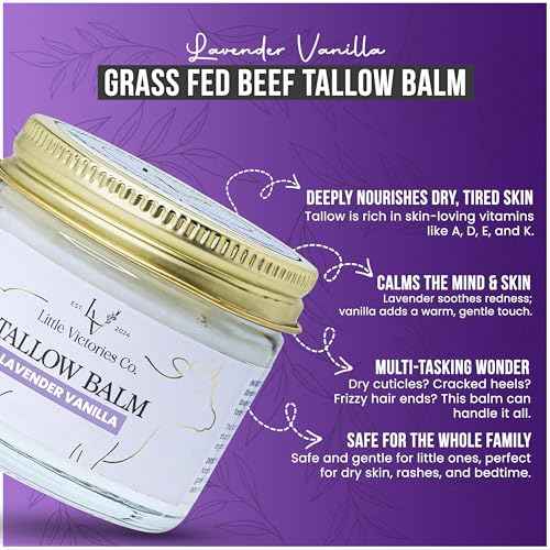 2.0 floz Beef Tallow for Skin Care - Grass Fed Tallow & Honey Balm Ideal for Eczema, Stretch Marks, Redness, Itching - Organic Beef Tallow for Face+Body Moisturizer is Ideal Gift for Women