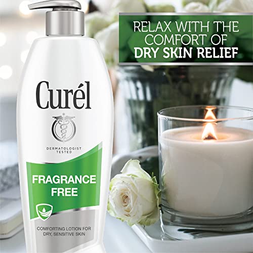 Curel Fragrance Free Body Lotion, Unscented Dry Skin Moisturizer for Sensitive Skin, with Advanced Ceramide Complex, Repairs Moisture Barrier, 13 Ounce (Pack of 3)