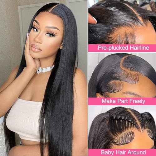 Lace Front Wigs Human Hair 13x4 Transparent Straight Lace Frontal Human Hair Wigs for Woman Pre Plucked with Baby Hair Natural Black Glueless Brazilian Virgin Human Hair Wig (20inch)