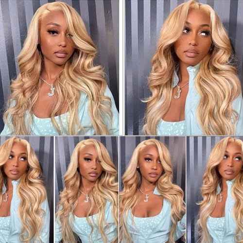 P27613 Bundles Highlight Body Wave Human Hair Bundle Ombre Hair Weave Two Tone Honey Blonde Mixed With 613 Bundle Blonde Body Wave 3 Bundles 34 34 34 Inch