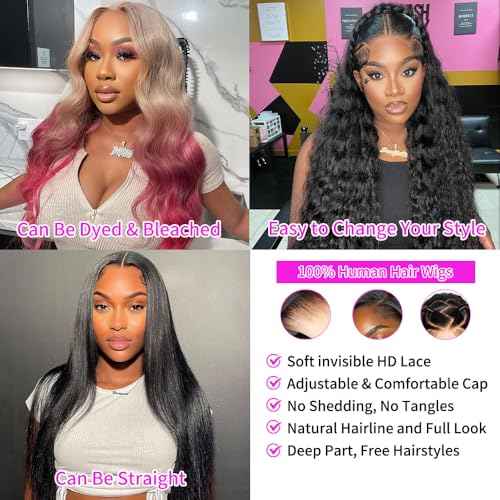 13x6 HD Lace Front Wigs Human Hair 200% Density Curly Deep Wave Wig 16 Inch Deep Wave Lace Front Wigs Human Hair Pre Plucked Curly Wig for Women Natural Color