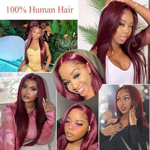 99J Burgundy Lace Front Wigs Human Hair 13x6.5 HD Burgundy Colored 250% Density Glueless Straight Wigs Human Hair Pre Plucked with Baby Hair (20 inch)