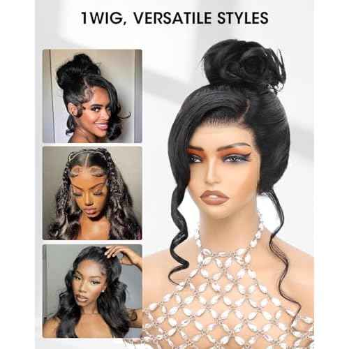 16 Inch Hidden Strap 360 Glueless Lace Front Wigs 100% Human Hair 200% Density Pre Plucked HD Lace Loose Body Wave 360 Full Lace Human Hair Wigs With Invisible Drawstring for Black Women