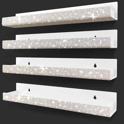 Care&More YJ 4 Pack 15 Inch Nail Polish Wall Rack£¬Diamond Crystal Rhinestone Acrylic Nail Polish Organizer£¬Sunglasses Essential Oil Picture Display Storage Wall Shelf