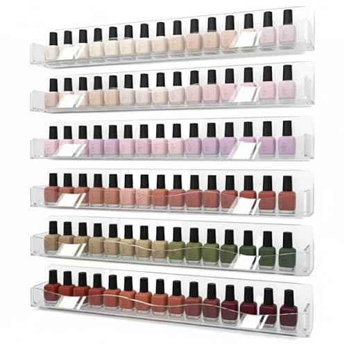 YMVV 15" Nail Polish Racks Wall Mounted Shelf,6 Pack Clear Acrylic Nail Polish Organizer Nail Supplies for Nail Techs,Great Display for Salons Retailers