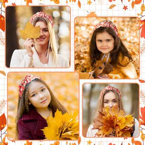 PANTIDE Thanksgiving Fall Jeweled Knotted Headband - Pumpkin Rhinestone Crystal Embellished Headband Wide Top Knot Fashion Hairband Hair Accessories Autumn Birthday Gift for Women Girls(Plaid Pumpkin)
